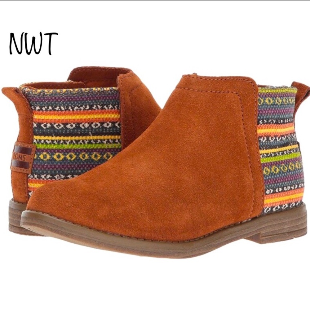 Toms Girl's Deia, Tribal Print, Cinnamon Suede Boot, also fit Women’s 7.